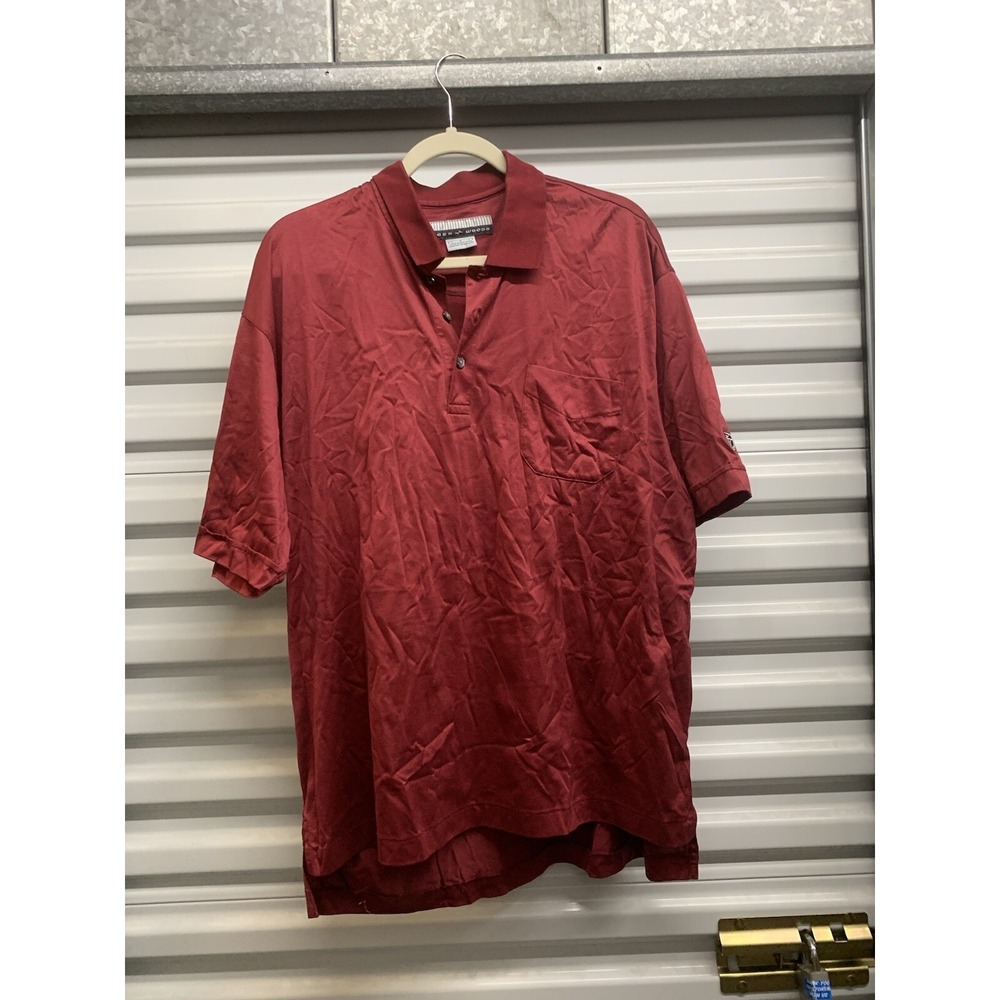 Nike Mens Tiger Woods Short Sleeve Button Polo Shirt Size Large Solid Red Pocket